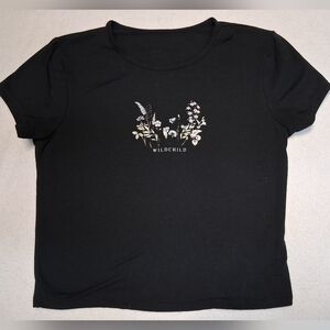 4/20$ Black Graphic Tee with Floral Design